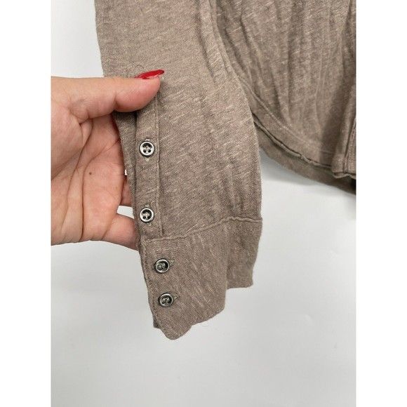 Free People We the Free Brown Caroline Contrast Stitch Stretch Slub Shirt Size S - Picture 4 of 7